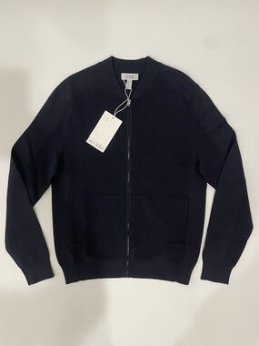 COS Men's Dark Navy Zip-Up Knit Bomber Sweater